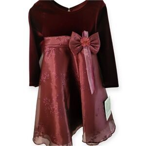 NWT Bonnie Baby Burgundy Velvet & Organza Special Ocassion Dress